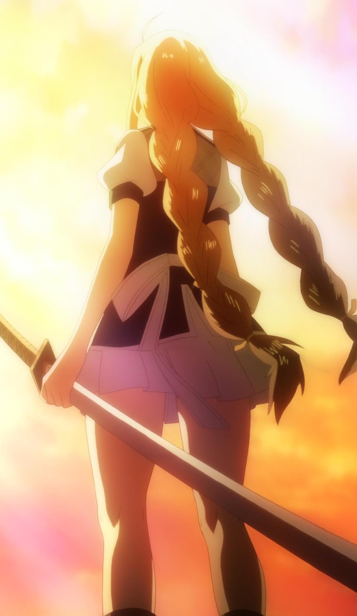 1girl, back_view, braid, highres, long_hair, pleated_skirt, rakudai_kishi_no_cavalry, school_uniform