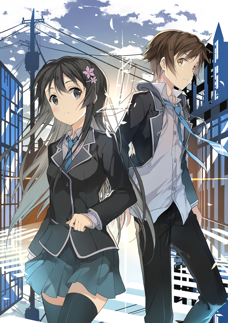 1boy, 1girl, black_hair, brown_hair, hair_ornament, hairclip, kinoshita_neko, long_hair