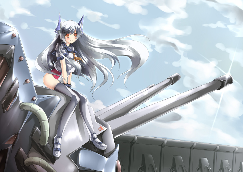 1girl, absurdres, angetsu_no_koshousha, blush, clouds, highres, le_fantasque, orange_eyes
