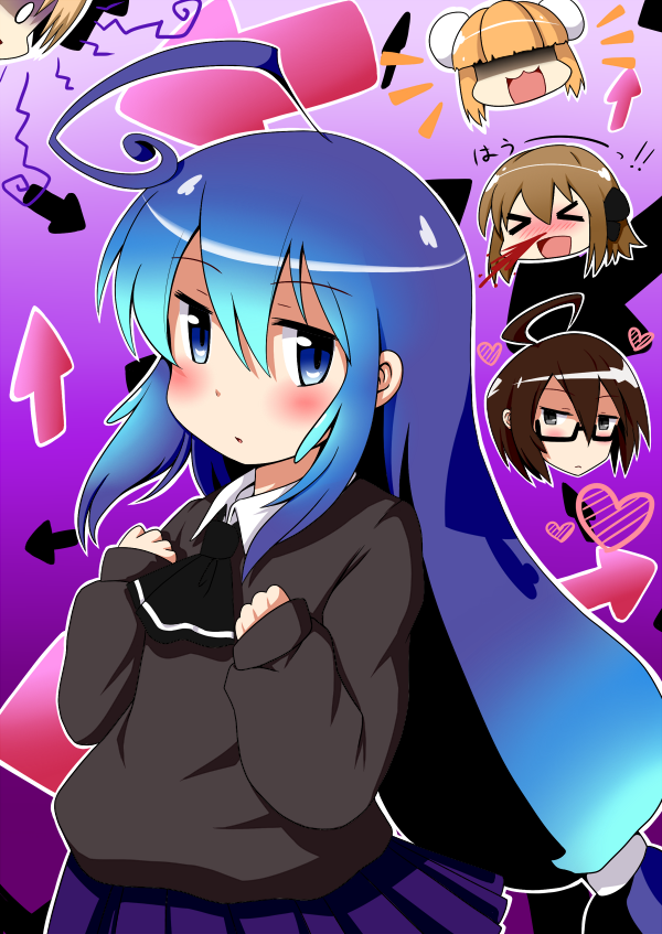 acchi_kocchi, blue_hair, haruno_hime, inui_sakaki, long_hair, miniwa_tsumiki, multiple_girls, nekota_susumu