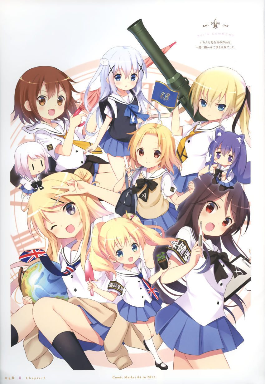 6+girls, a_channel, absurdres, acchi_kocchi, alice_cartelet, armband, bag, black_legwear