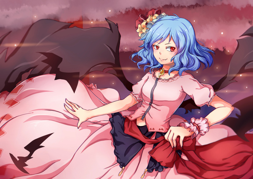 1girl, adapted_costume, alternate_costume, alternate_hairstyle, bat, bat_wings, blue_hair, choker