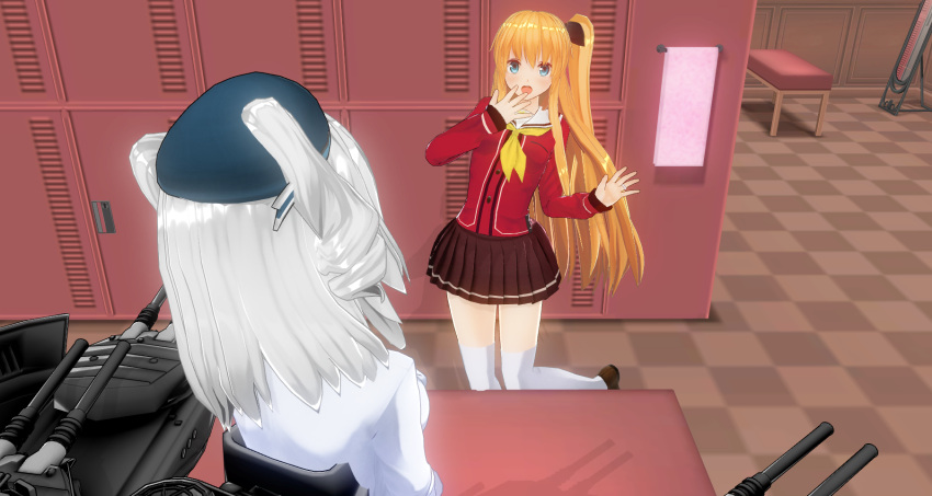charlotte_(anime), custom_maid_3d, highres, kantai_collection, kashima_(kantai_collection), long_hair, nishimori_yusa, silver_hair, sumxsum03, tomori_nao