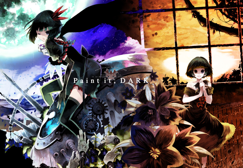 1girl, dark_precure, dress, elbow_gloves, enouchi_ai, flower, gloves, green_hair