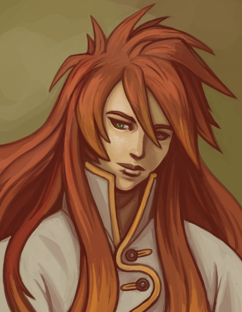1boy, green_eyes, long_hair, luke_fon_fabre, male_focus, portrait, redhead, solo