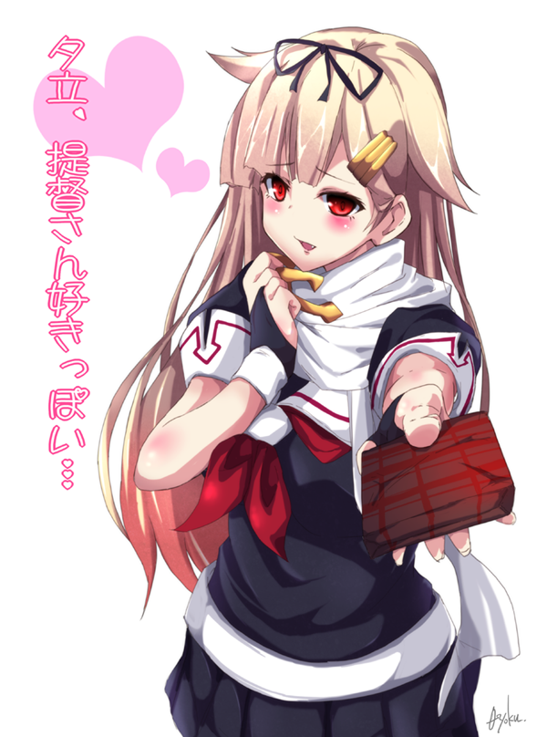 1girl, black_serafuku, black_skirt, blonde_hair, blush, fang, fingerless_gloves, fingernails