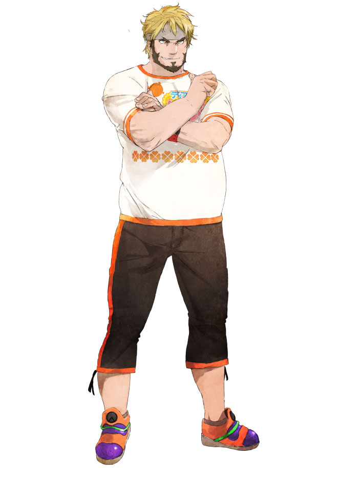 1boy, barry_goodman, beard, blonde_hair, brown_hair, facial_hair, gen'ei_ibunroku_sharp_fe, green_eyes