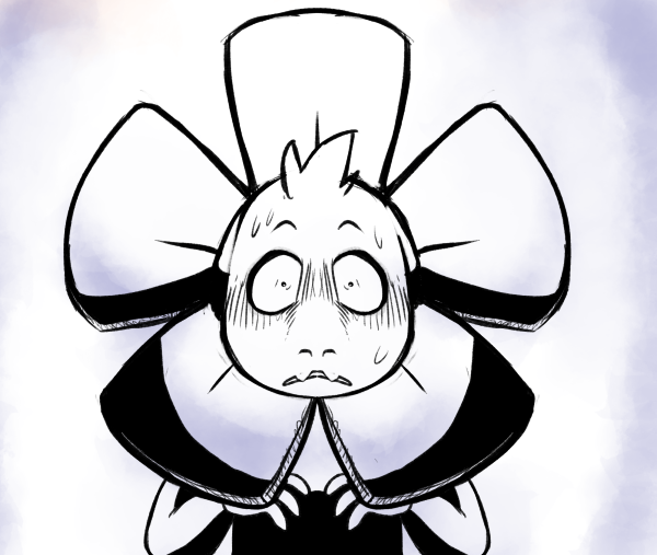 1boy, asriel_dreemurr, close-up, comic, commentary, costume, fangs, flower_costume
