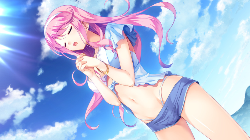 1girl, boyshorts, bra, closed_eyes, hands_together, hatsuru_koto_naki_mirai_yori, meltyna, navel