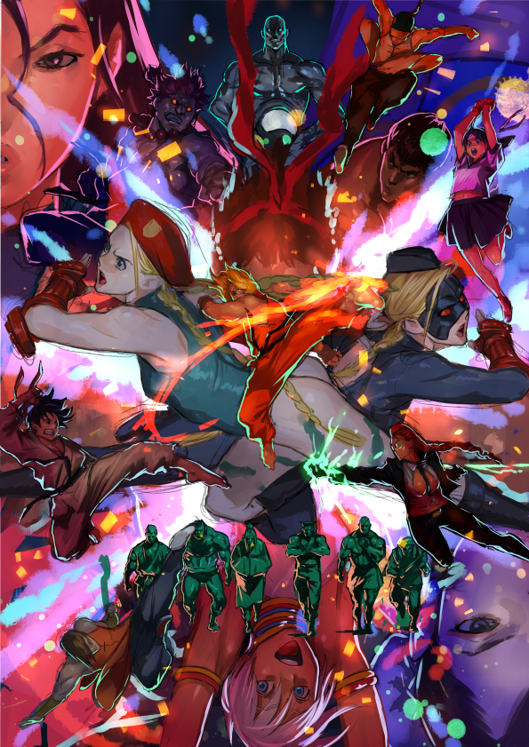 6+boys, 6+girls, abel_(street_fighter), armband, ass, bald, barefoot, baseball_cap