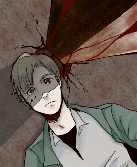 blonde_hair, great_knife, james_sunderland, male_focus, short_hair, silent_hill, silent_hill_2, solo