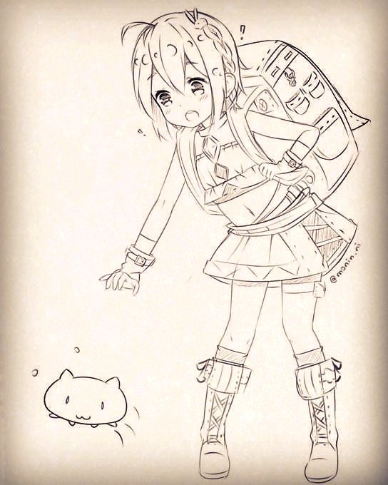 !, :o, ahoge, asymmetrical_bangs, backpack, bag, bangs, belt