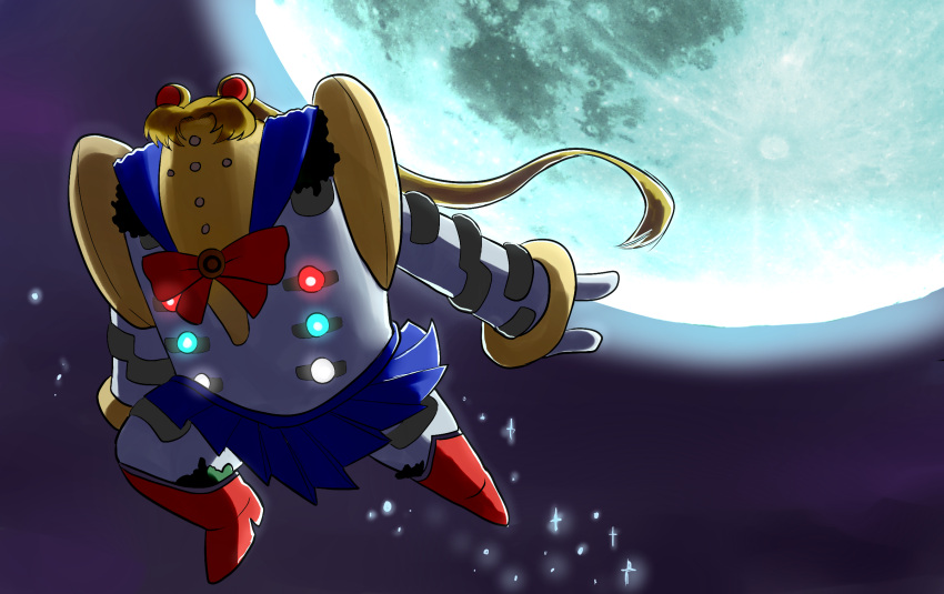 bishoujo_senshi_sailor_moon, blue_skirt, glowing, highres, moon, no_humans, pokemon, red_legwear