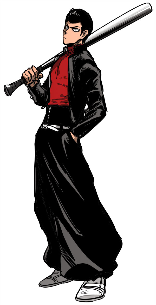 >:|, 1boy, baseball_bat, belt, black_hair, black_pants, blazer, closed_mouth