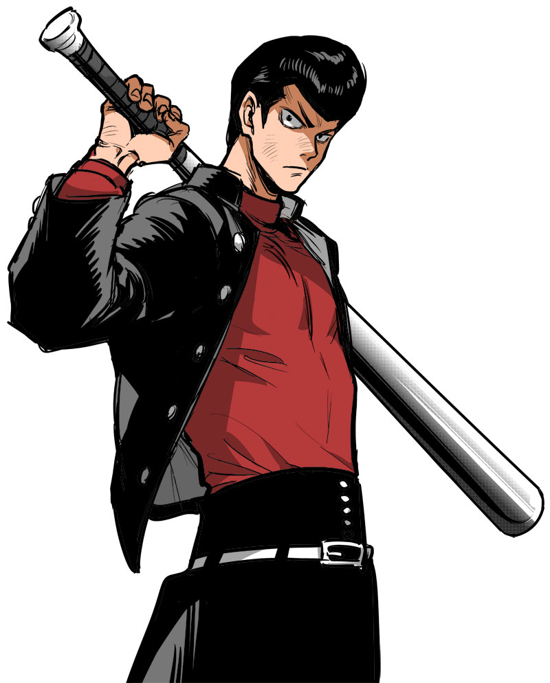 >:(, 1boy, baseball_bat, belt, black_hair, black_pants, blazer, closed_mouth