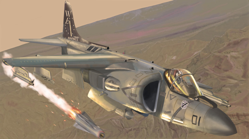 aim-9_sidewinder, airplane, battle, canopy, cockpit, firing, flying, harrier_jump_jet