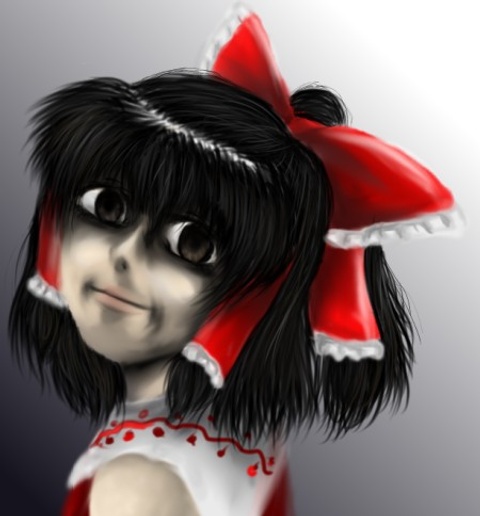 black_eyes, bow, creepy, enokuma_u-ta, hair_bow, hakurei_reimu, touhou, what, yandere