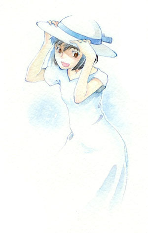 dress, hat, lowres, nib_pen, nib_pen_(medium), ribbon, traditional_media, wabiru
