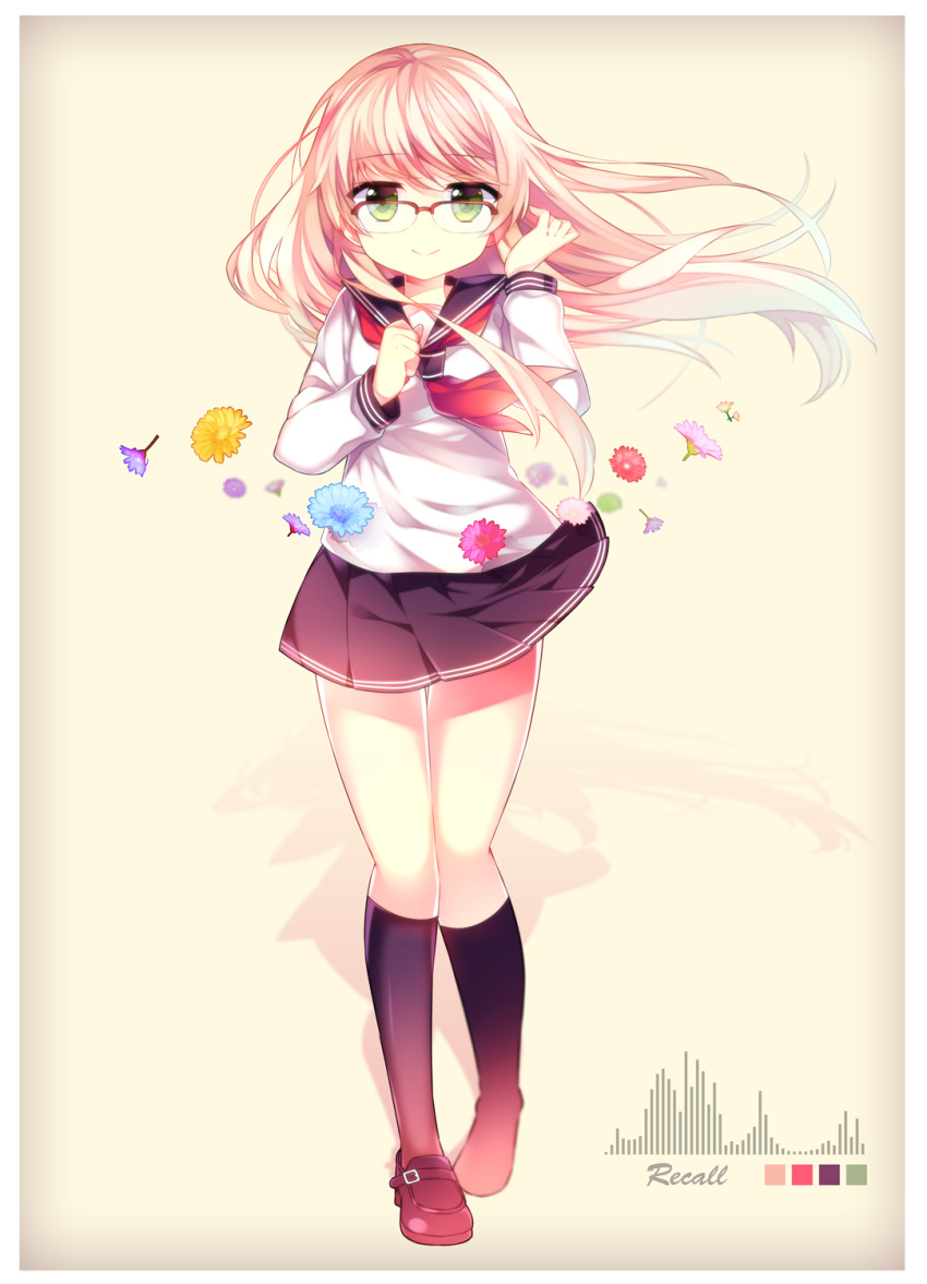 1girl, commentary_request, flower, glasses, green_eyes, highres, kurisu_sai, long_hair