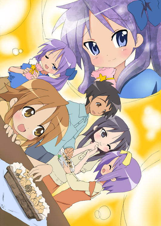 checkerboard_cookie, cookie, dutch_angle, family, food, hiiragi_kagami, hiiragi_matsuri, hiiragi_miki
