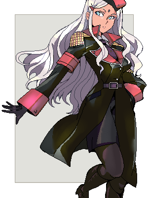 dark_skin, long_hair, lowres, military, military_uniform, original, pantyhose, punpun, silver_hair, uniform