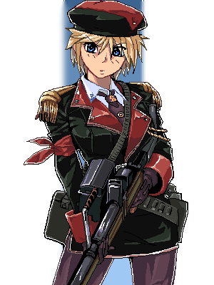 blonde_hair, blue_eyes, gloves, gun, lowres, military, military_uniform, original