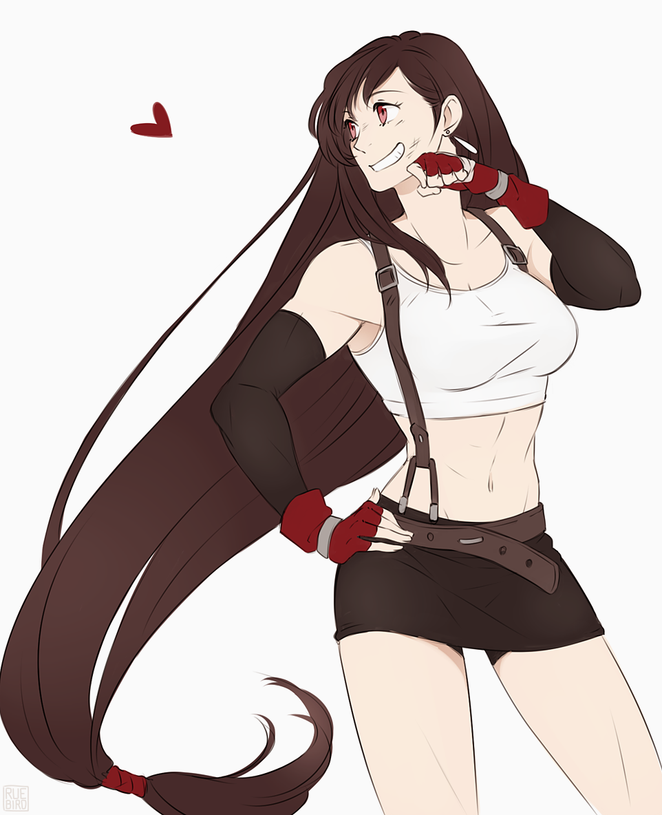 brown_eyes, brown_hair, earrings, elbow_gloves, final_fantasy, final_fantasy_vii, fingerless_gloves, gloves