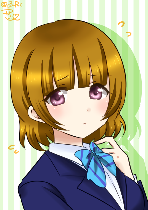 1girl, alternate_hairstyle, bangs, blunt_bangs, brown_hair, koizumi_hanayo, love_live!_school_idol_project, ribbon