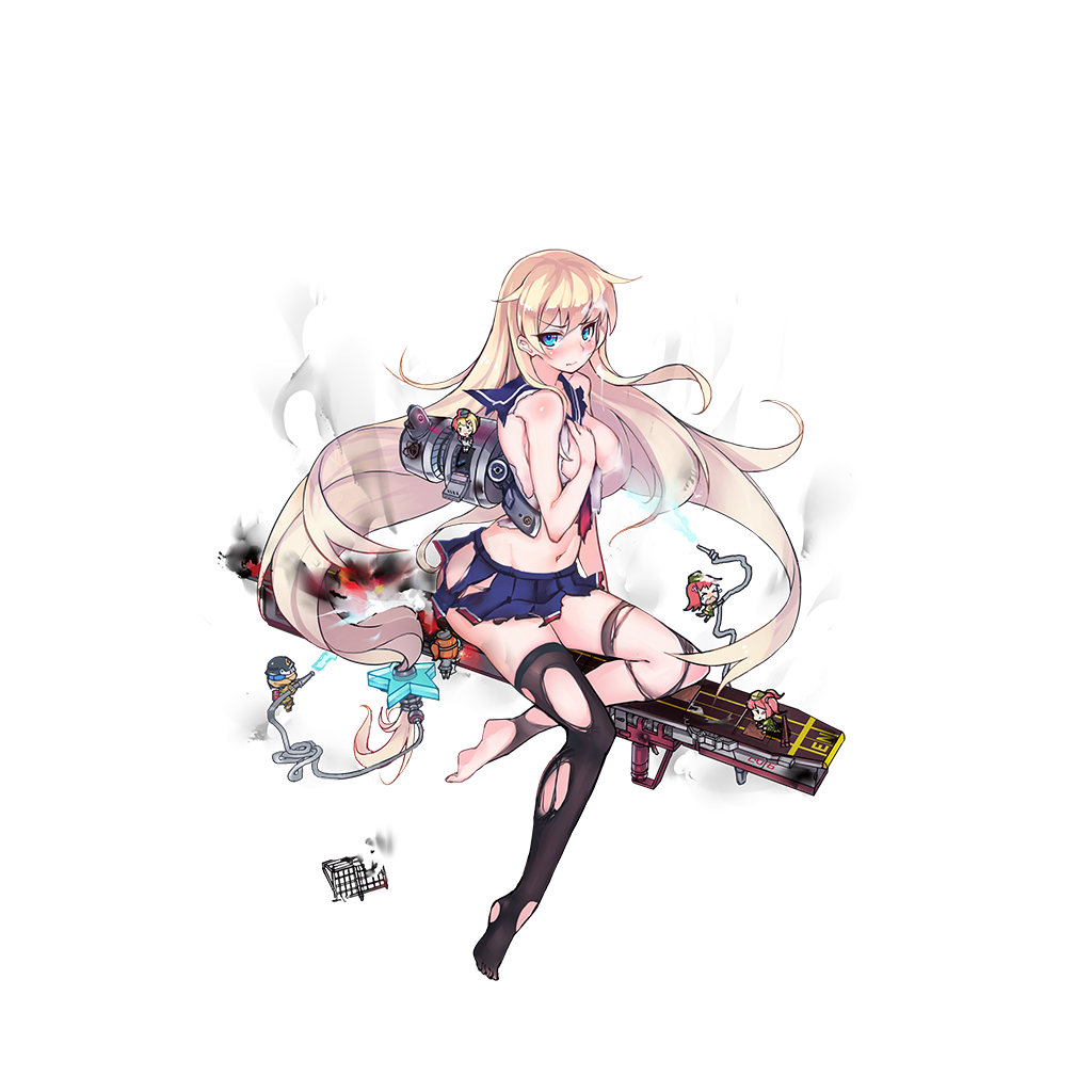 6+girls, blonde_hair, blue_eyes, breasts, brown_legwear, burning, damaged, enterprise_(zhan_jian_shao_nyu)