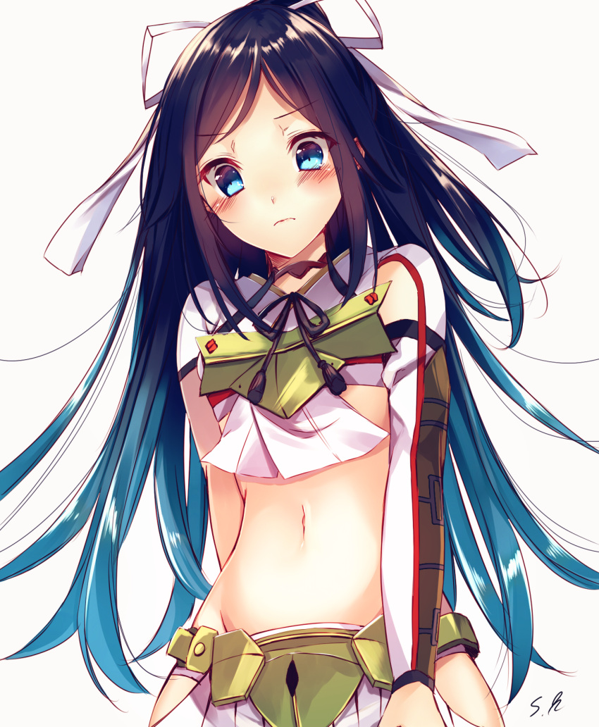 1girl, asymmetric_gloves, black_hair, blue_eyes, blush, elbow_gloves, fingerless_gloves, gloves