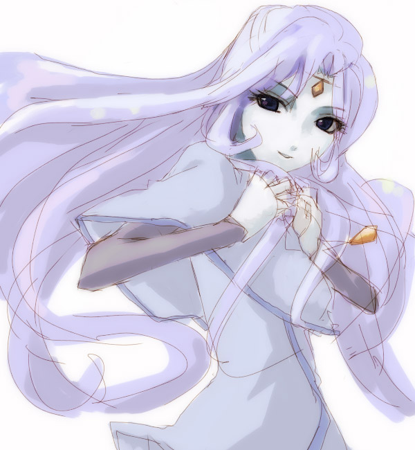 1girl, blue_hair, capelet, circlet, hibiki_non, jewelry, lavender_hair, long_hair