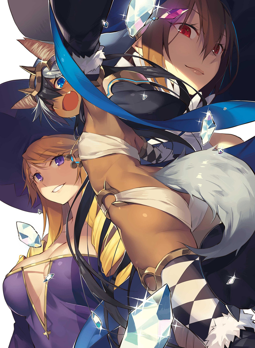 3girls, absurdres, animal_ears, ass, blonde_hair, blue_eyes, breasts, calliope_(sennen_sensou_aigis)