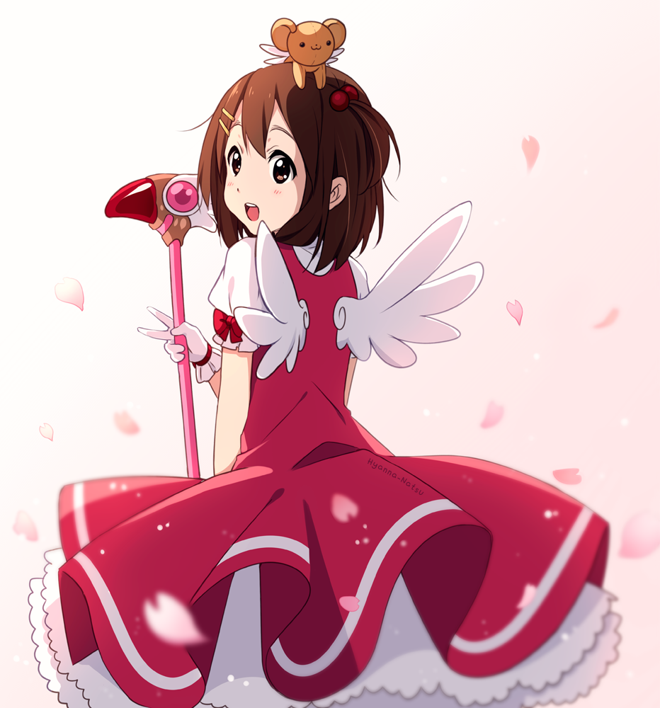 1girl, :3, :d, animal_on_head, artist_name, blush, bow, brown_eyes