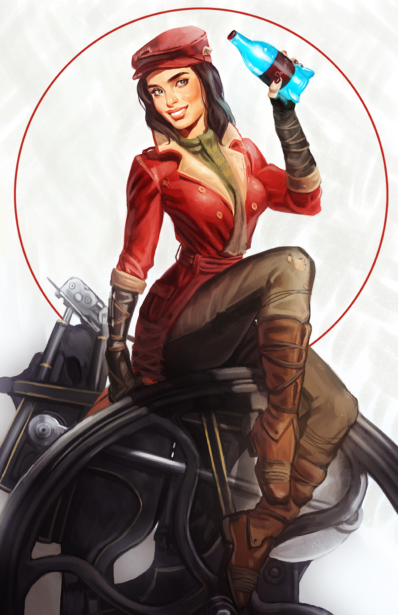 1girl, black_hair, boots, brown_eyes, cabbie_hat, coat, crystal_graziano, fallout