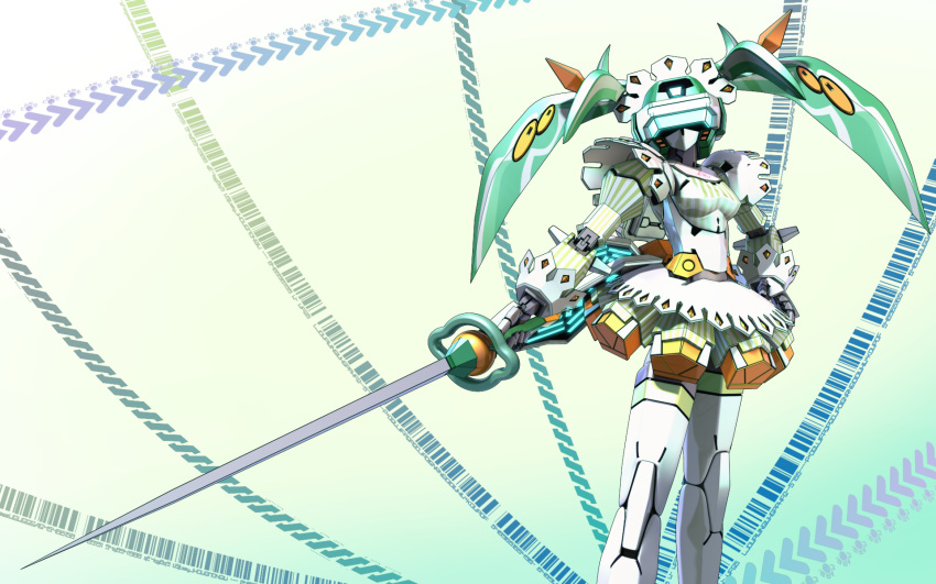 fei-yen, highres, mecha, no_humans, robot, solo, sword, twintails