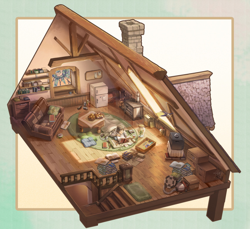 book, book_stack, bookshelf, bottle, box, carpet, coach, food