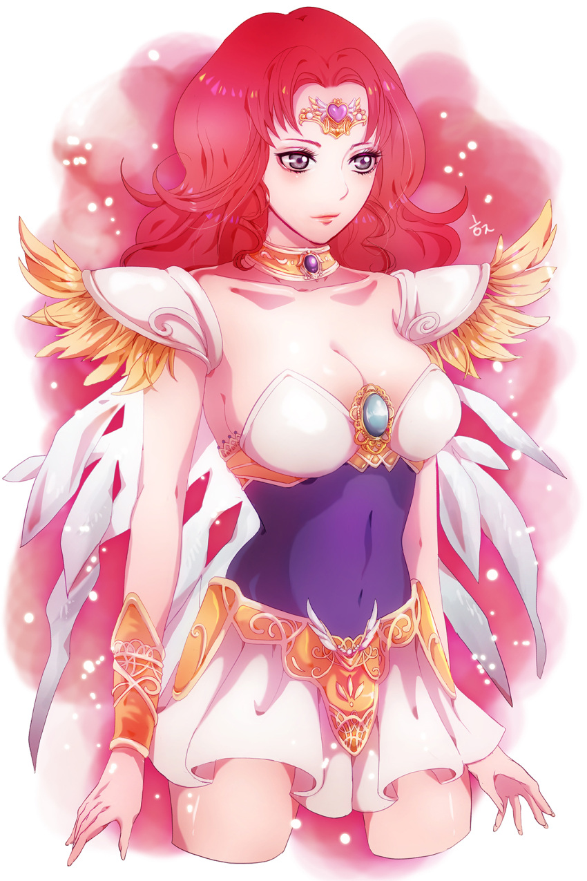 1girl, angel_salvia, breasts, brooch, choker, cleavage, collarbone, covered_navel