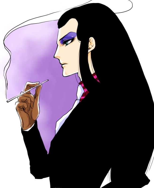 1boy, black_hair, brown_gloves, cigarette, eyeshadow, formal, gloves, jack_barbarosa_bancoran