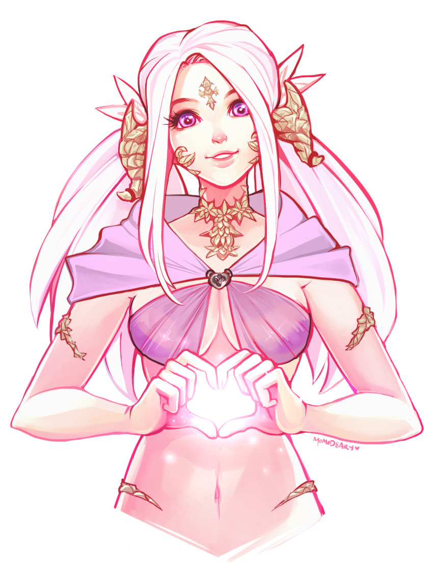 1girl, artist_name, au_ra, breasts, cleavage, dragon_horns, facial_mark, final_fantasy