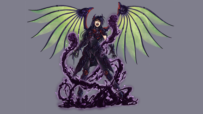 1girl, armor, attack, aura, bone, breasts, claws, eyepatch