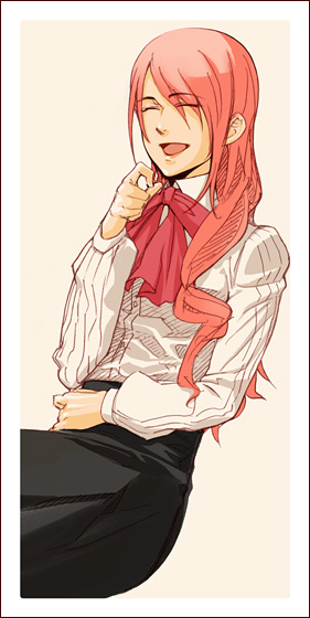 kirijou_mitsuru, laughing, long_hair, persona, persona_3, red_hair, redhead, ribbon