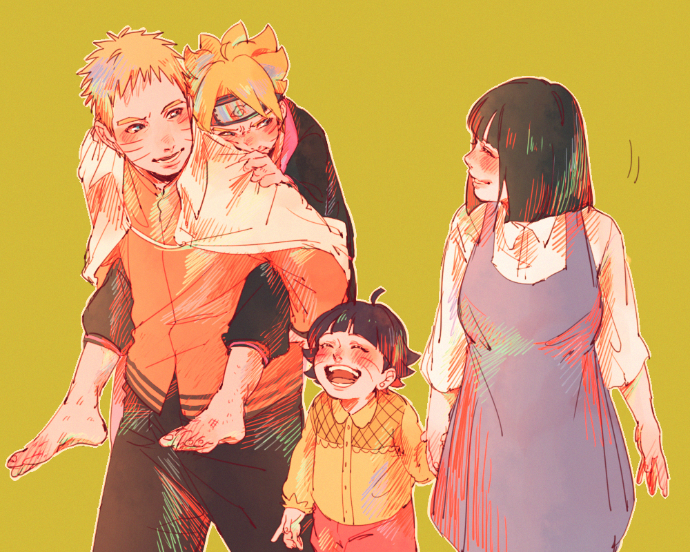 brother_and_sister, father_and_daughter, father_and_son, husband_and_wife, hyuuga_hinata, jump_(ah0029), mother_and_daughter, mother_and_son, naruto, short_hair, siblings, uzumaki_boruto, uzumaki_himawari, uzumaki_naruto
