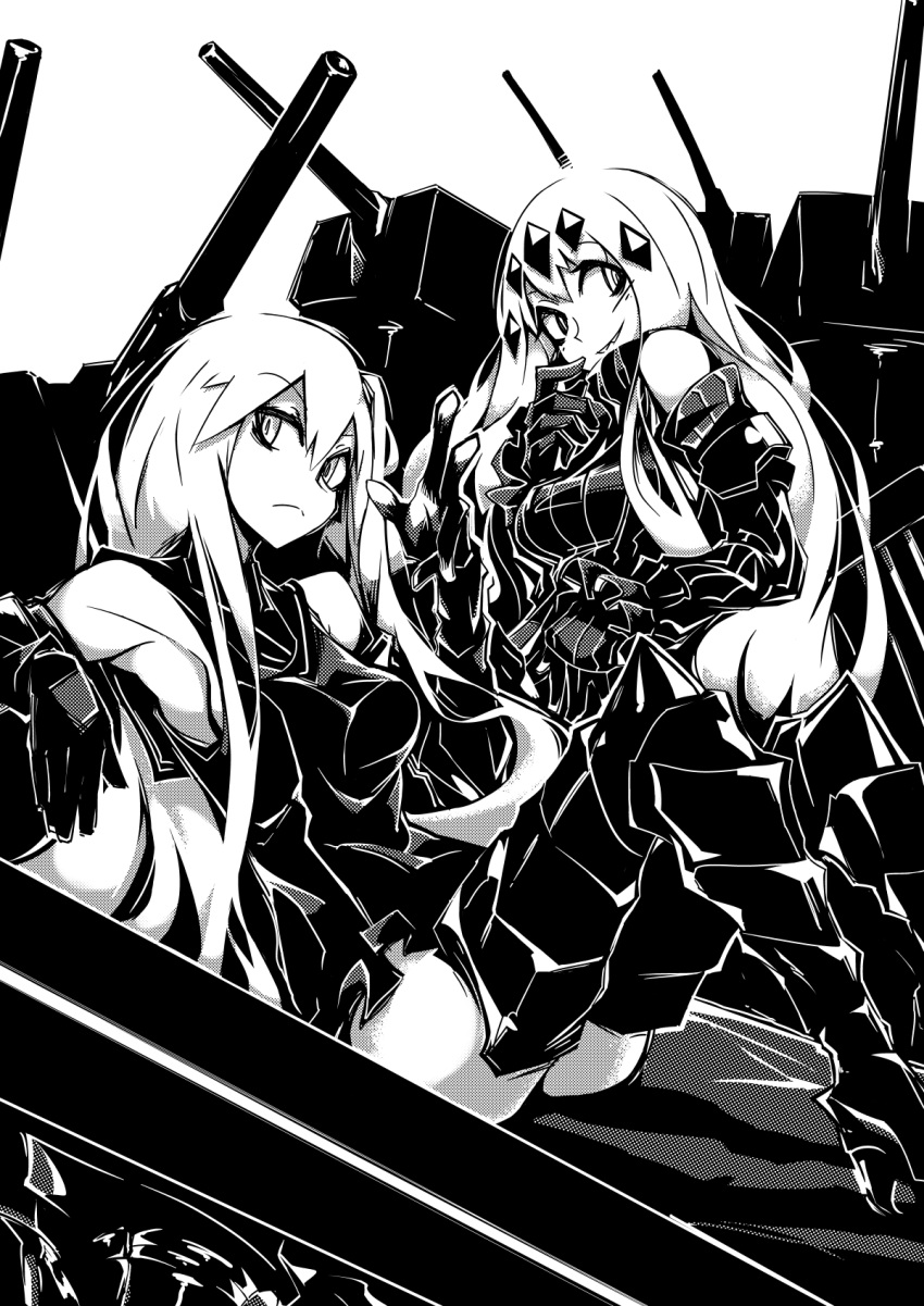 :<, aircraft_carrier_oni, aircraft_carrier_water_oni, deel_(rkeg), detached_sleeves, gauntlets, gein, hair_ornament