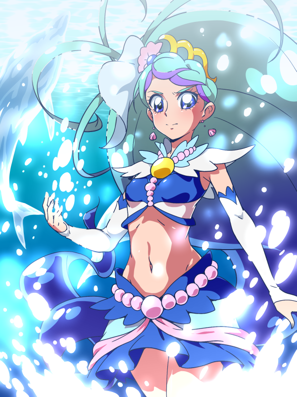 1girl, blue, blue_background, blue_eyes, blue_hair, blue_shirt, blue_skirt, blush