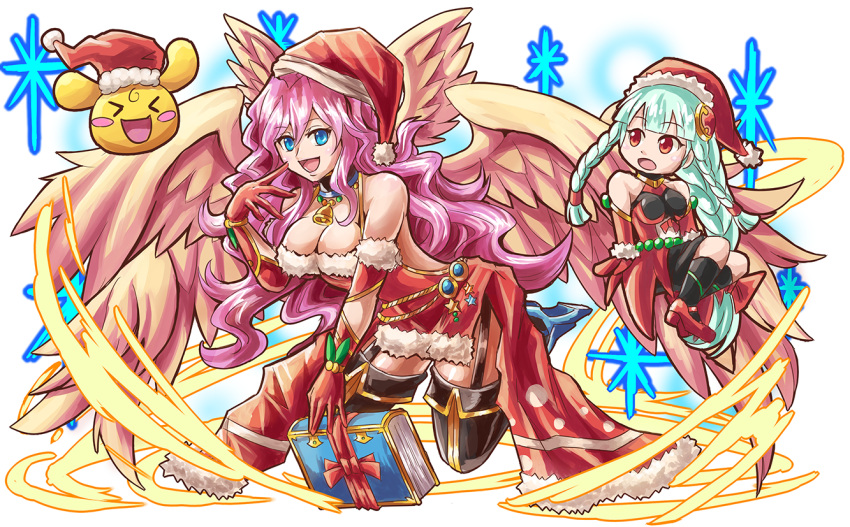 2girls, angel_wings, archangel_metatron_(p&amp;d), blue_eyes, book, braid, breasts, cleavage