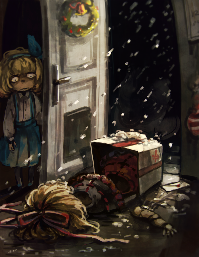 2girls, alice_margatroid, alice_margatroid_(pc-98), blonde_hair, bow, box, gift, gift_box