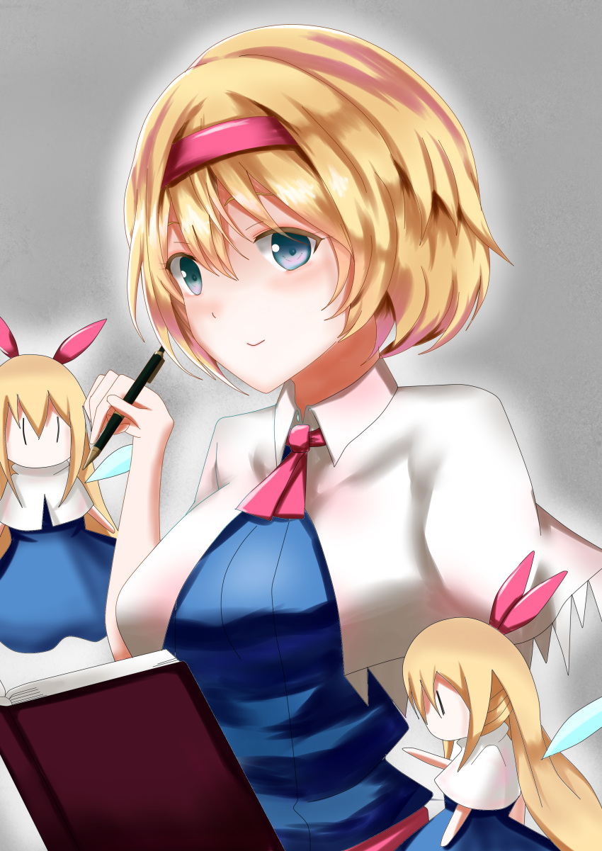 1girl, absurdres, alice_margatroid, ascot, blonde_hair, blue_eyes, blush, book