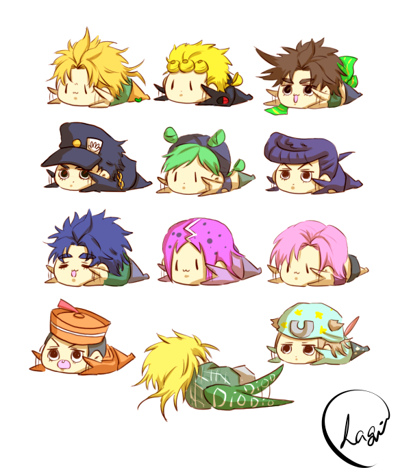 2girls, 6+boys, :3, blonde_hair, braid, brown_hair, chain, chibi