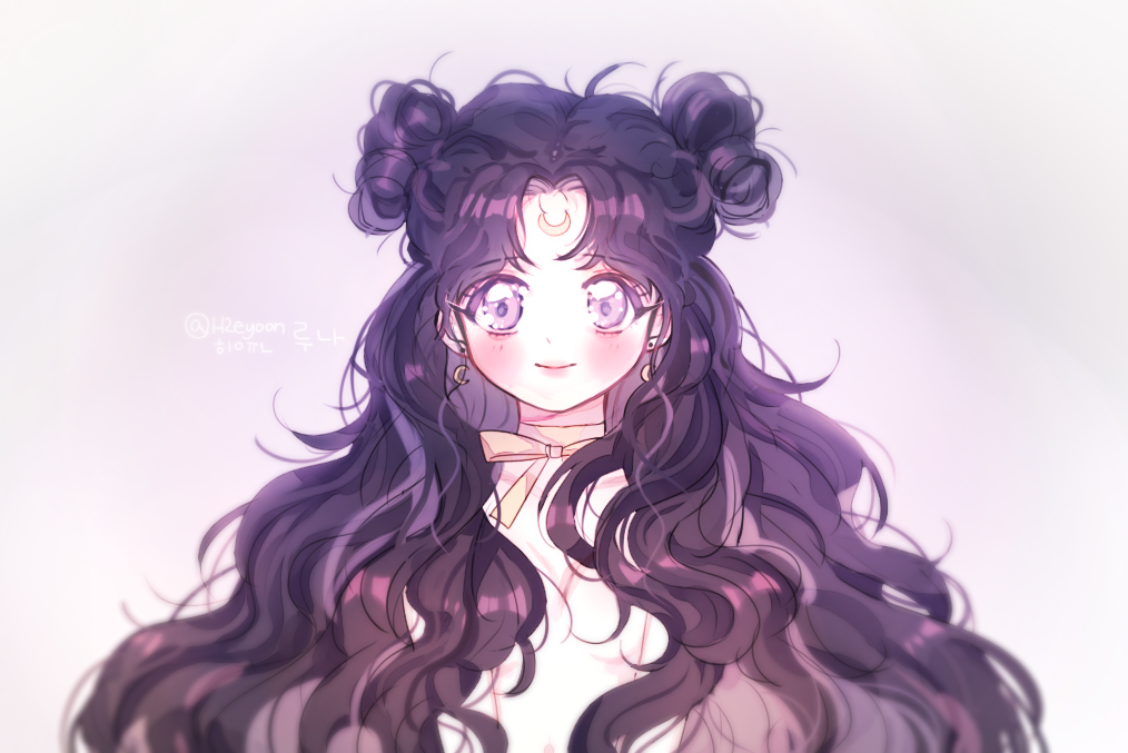 1girl, artist_name, bangs, bishoujo_senshi_sailor_moon, black_hair, blurry, choker, crescent