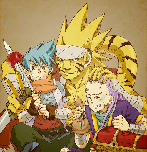 3boys, animal_ears, artist_request, blue_hair, breath_of_fire, breath_of_fire_iii, long_hair, multiple_boys